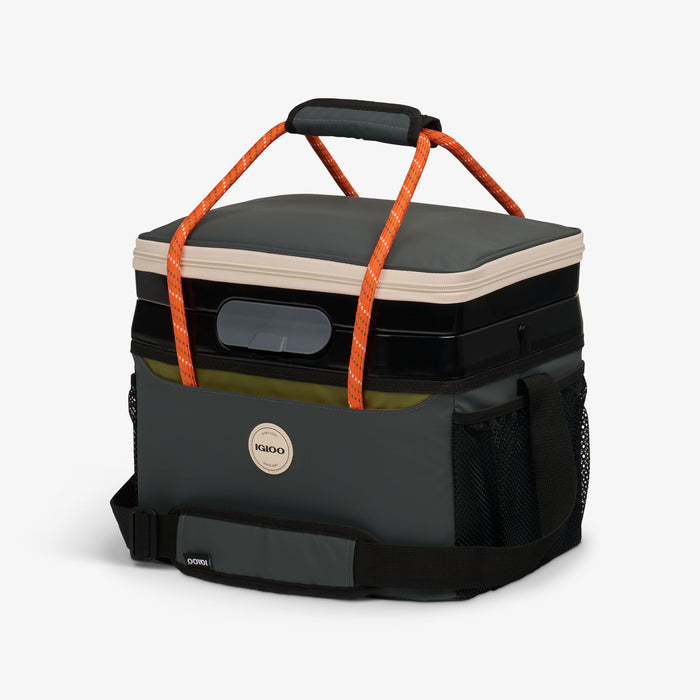Angle View | Summit Cool Fusion 18-Can Cooler Bag::Tactical Gray::One-touch latch