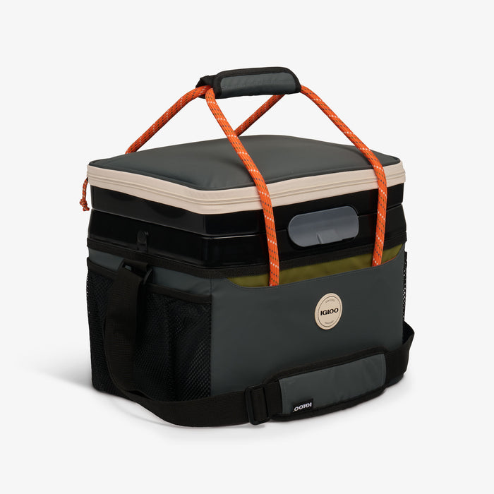 Angle View | Summit Cool Fusion 18-Can Cooler Bag::Tactical Gray::Storage pockets