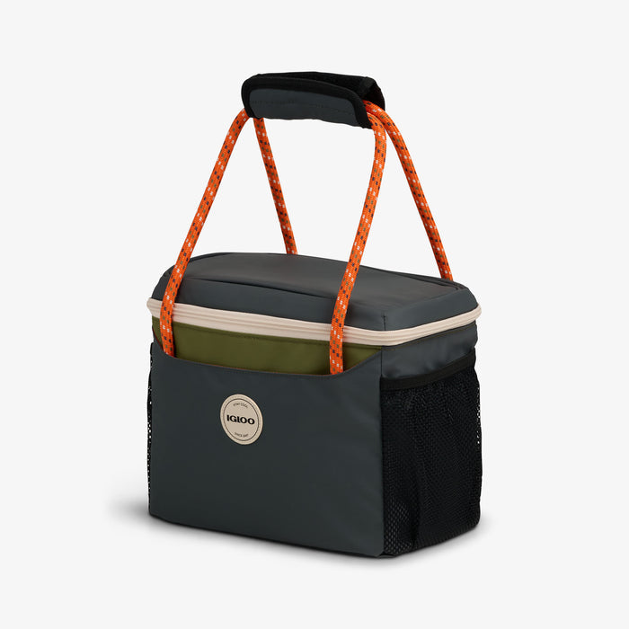 Angle View | Summit Cube 12-Can Cooler Bag::Tactical Gray::Accessory pocket