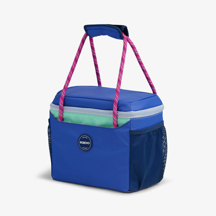Angle View | Summit Cube 12-Can Cooler Bag::Electric Indigo::Accessory pocket