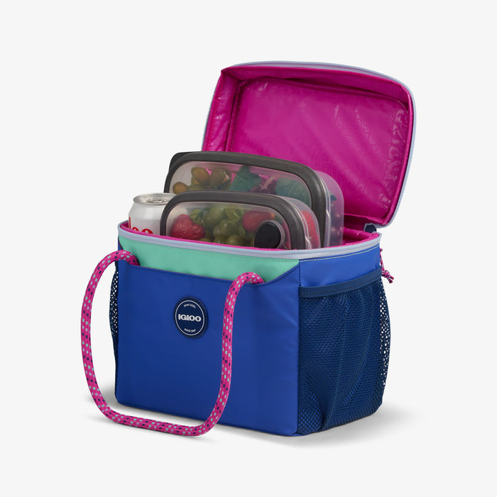 Packed View | Summit Cube 12-Can Cooler Bag::Electric Indigo::MaxCold insulation