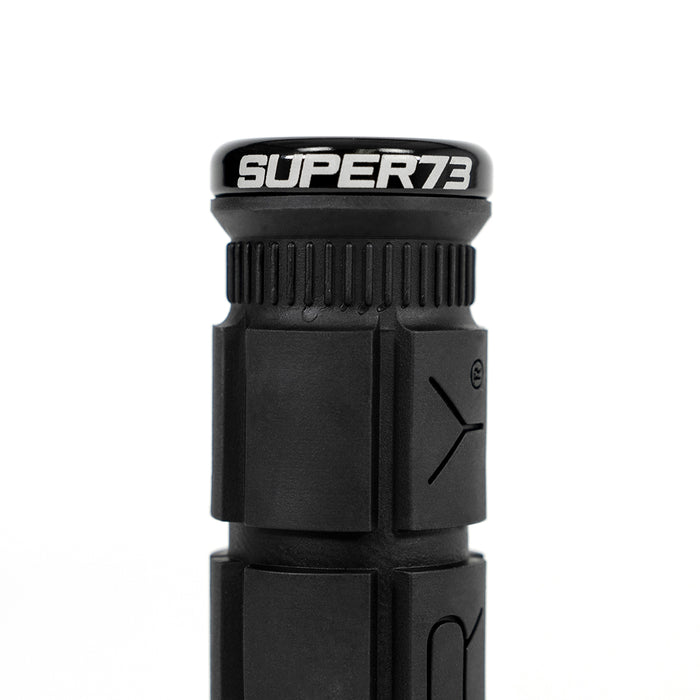 Closeup of SUPER73 x Oury Single-Sided Locked-On V2 Grip on white background. @color_jet black