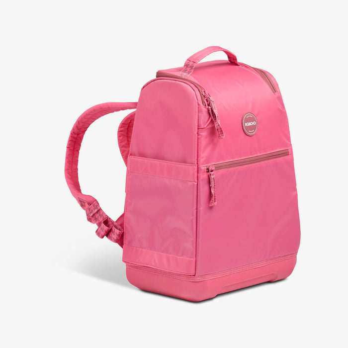 Angle View | Tag Along Too 30-Can Backpack::Thrift Pink::Storage pockets