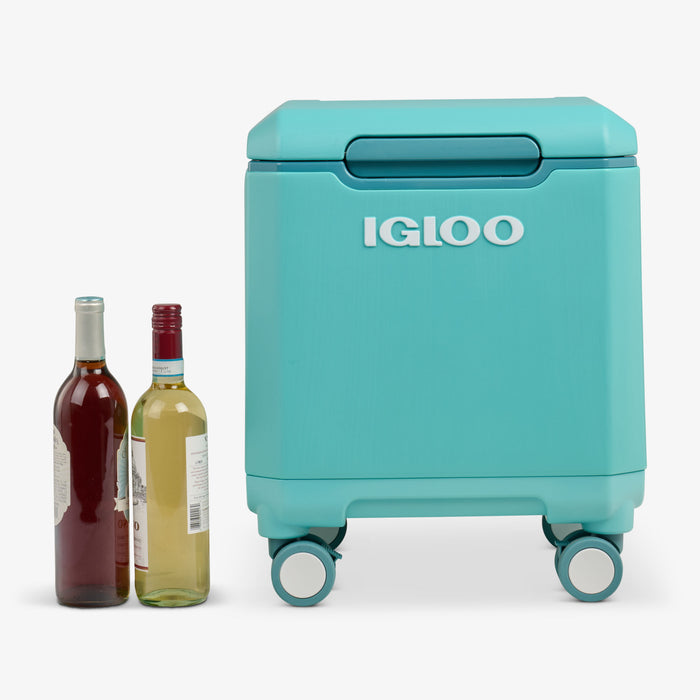 Size View | Tag Along Too Spinner Cooler::Lagoon Teal::Holds 4 wine bottles