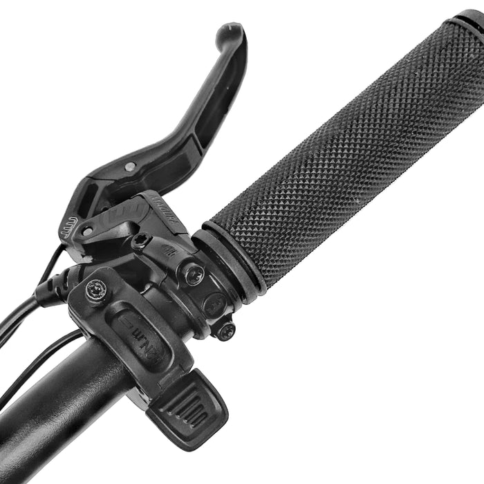 Close-up of the thumb throttle installed on a SUPER73 ebike