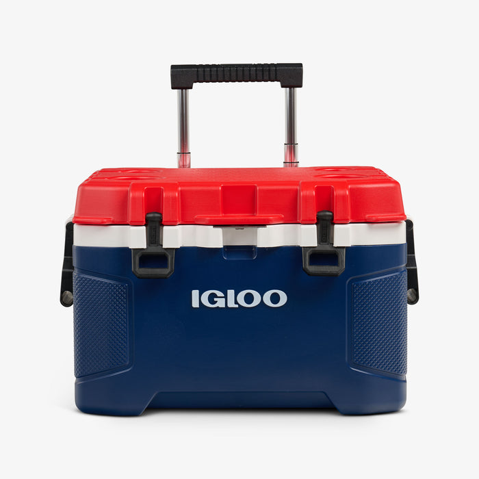 Front View | Trailmate 52 Qt Roller Cooler::Americana::Two-finger Sure-Lock™ latches