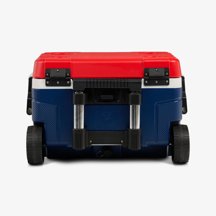 Back View | Trailmate 52 Qt Roller Cooler::Americana::Drain plug