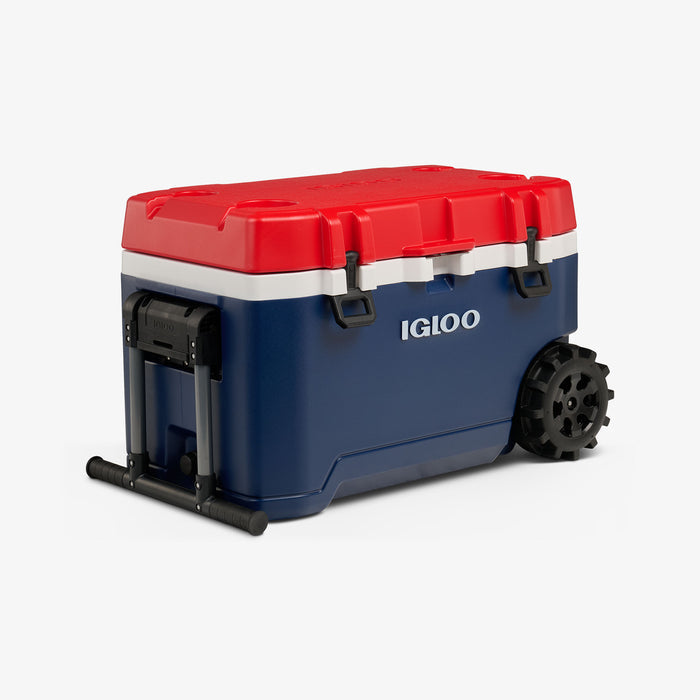 Angle View | Trailmate® 75 Qt Roller Cooler::::Flip ‘n’ Tow handle