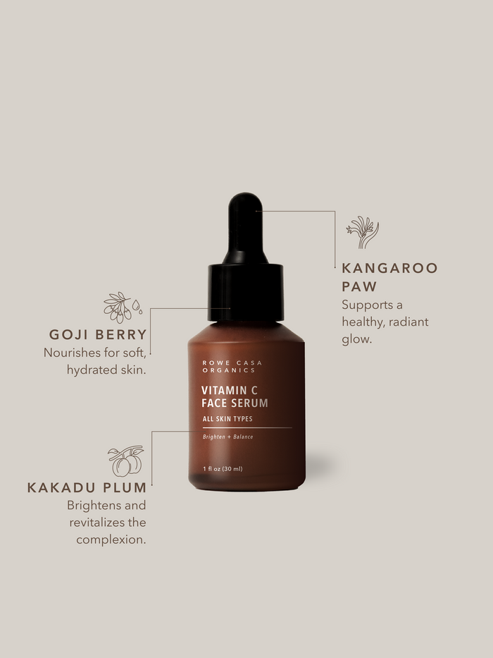 Vitamin C Face Serum with Kakadu plum, goji berry, and kangaroo paw to brighten skin and  even skin tone.