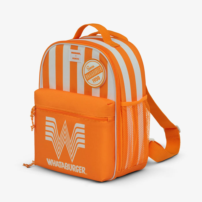 Angle View | Whataburger Mini Convertible Backpack Cooler::::Multiple storage pockets