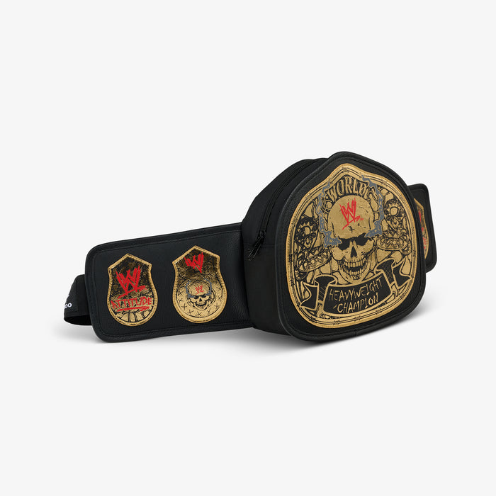 Angle View | WWE "Stone Cold" Steve Austin Smoking Skull Championship Fanny Pack::::Adjustable waist strap