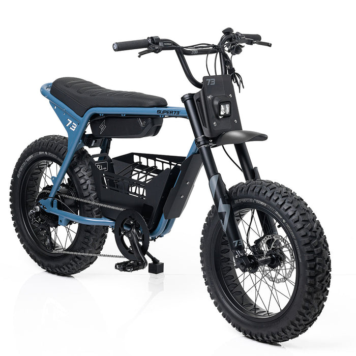 Full view of a SUPER73-ZX ebike with the ZX & Z Adventure In-Frame Basket installed